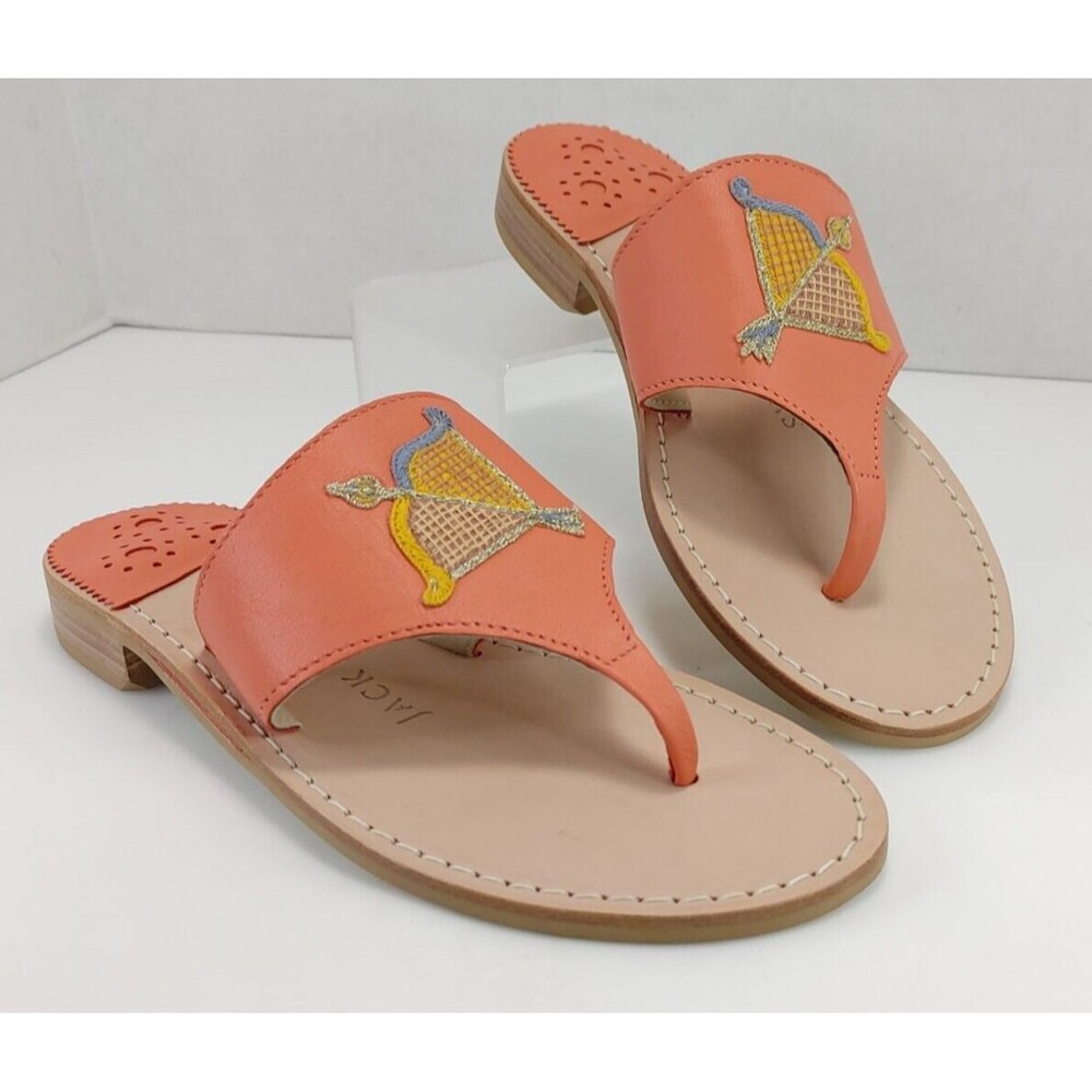 Jack Rogers® Women's Cherub's Bow and Arrow Embroidery Sandals in Peach US 6.5